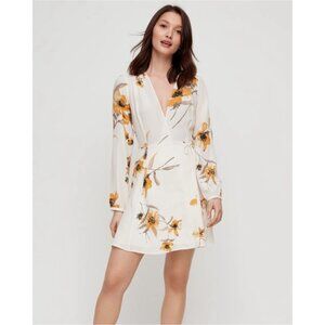 EUC Wilfred Diane Long-Sleeve Wrap Dress | Birch/Cairo Gold Floral | Size Medium